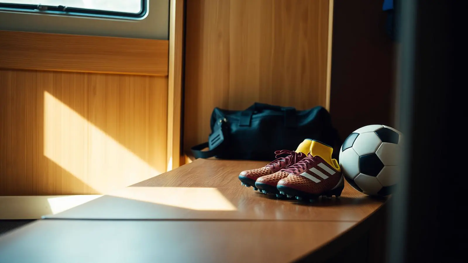 Voetbal op een middenstip met veldbelijning